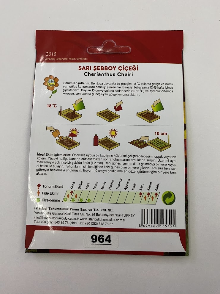 SARI ŞEBBOY ( ÇOKLU TOHUM ) - 250 Tohum - KARIŞIK Renk